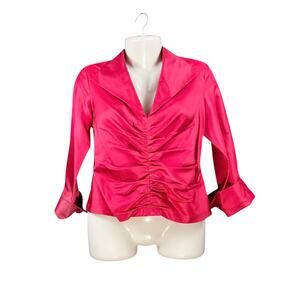 Talbots Womens Pink Ruched Front 100% Pure Silk Side Zip French Cuff Blouse SZ 4